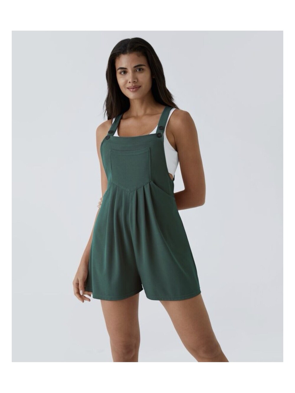 Halara Pockets Waffle Casual Short Overalls Forest Biome Green NEW Large L